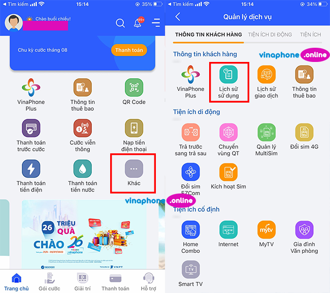 Kiểm tra dịch vụ Vinaphone đang dùng trên My VNPT