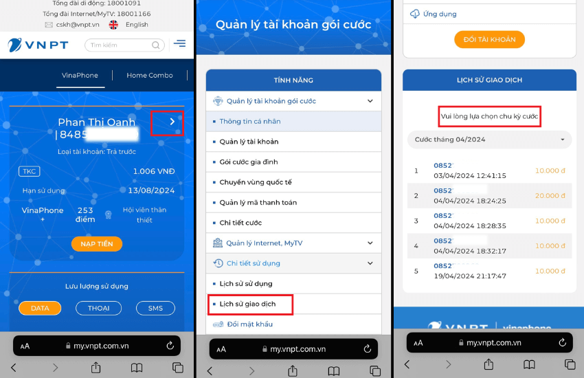 cach kiem tra lich su nap tien vinaphone