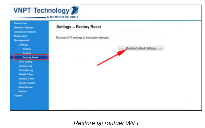 Reset lai Wifi VNPT