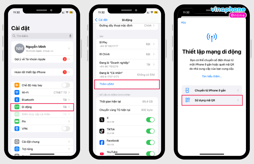 cai dat esim vinaphone tren iphone