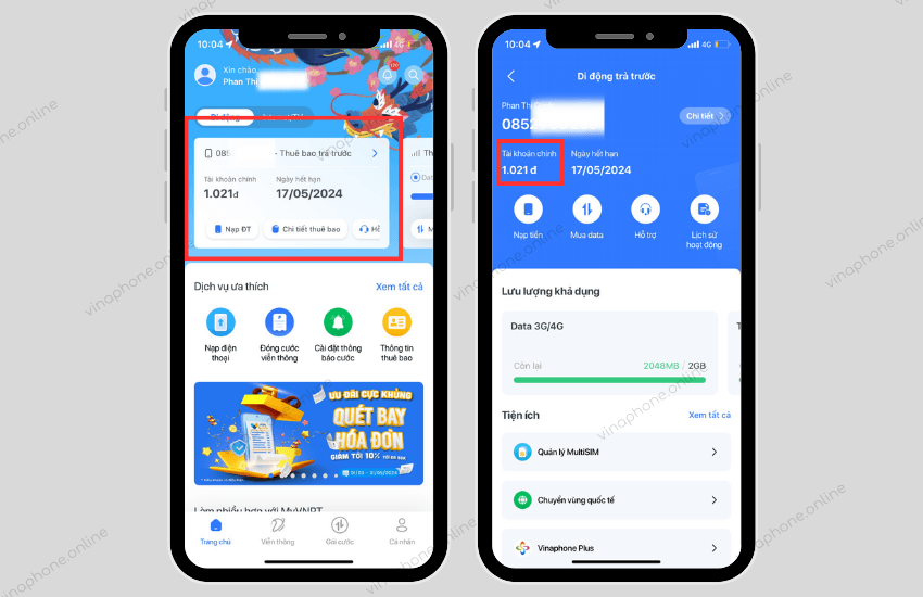 Kiểm tra tkkm Vinaphone trên My VNPT