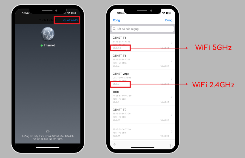 Cach xem WiFi dang dung la 5Ghz hay 2.4Ghz tren iPhone