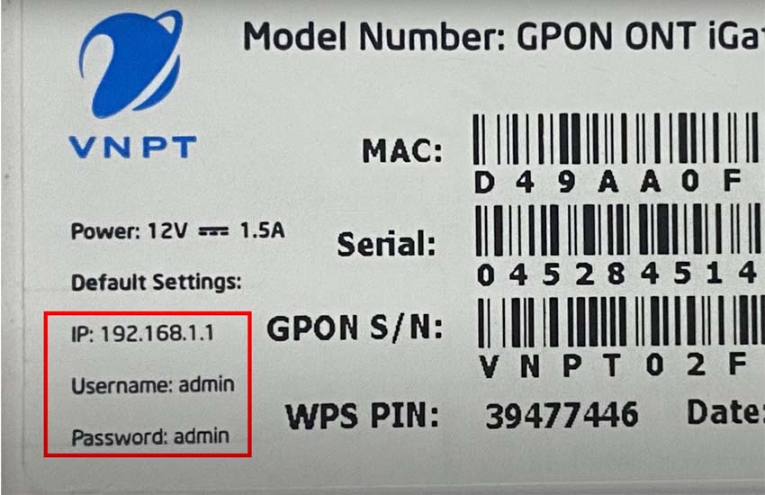 Ten dang nhap va mat khau cua modem wifi vnpt