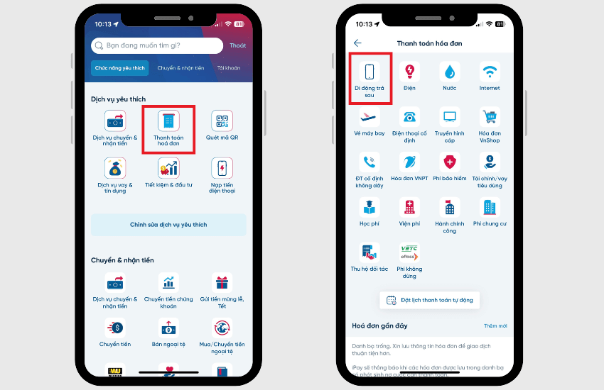 Cach thanh toan cuoc di dong tra sau VinaPhone tren Internet Banking